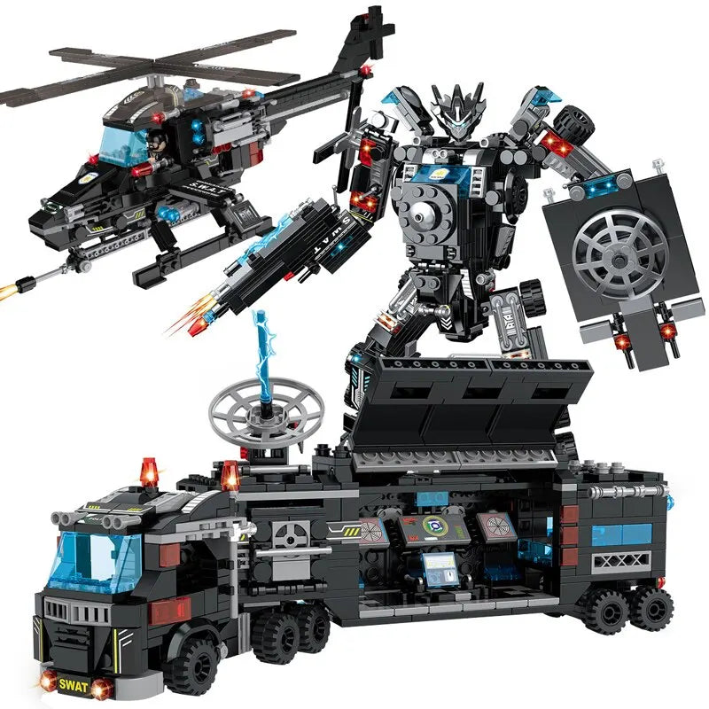 SWAT Police Station Truck Model Building Blocks City Machine Helicopter Car