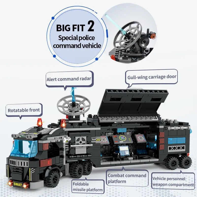 SWAT Police Station Truck Model Building Blocks City Machine Helicopter Car